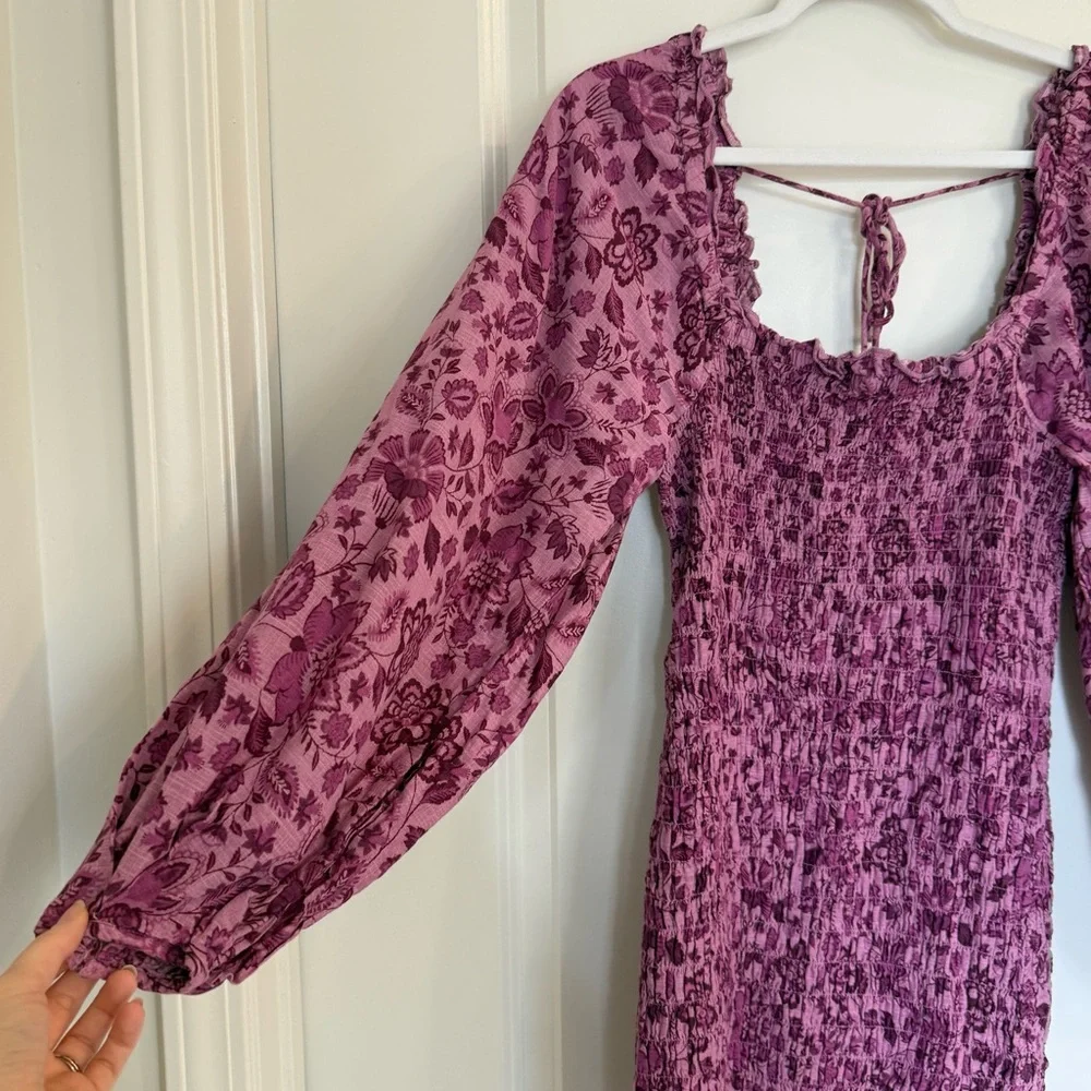 Free People Smock It To Me Mini Dress-Purple Floral